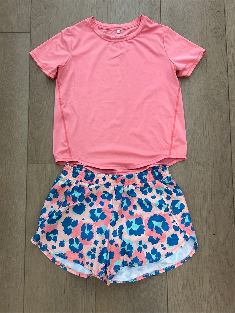Honesty Pink Active Tee & Pink/Blue Animal Print Shorts Set